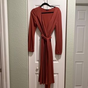 Theory Terracotta faux wrap dress
